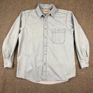 Wrangler Men's Rugged Wear Denim Button Down Large 100% Cotton Work Shirt